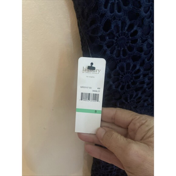 Laundry Shelli Segal Lace Sheath Dress Inkblot Navy Blue 8 NWT Cocktail Formal - Picture 9 of 11